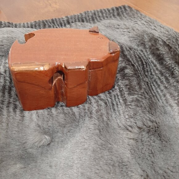 Adorable vintage hand made pig wooden jewelry box - Picture 3 of 11